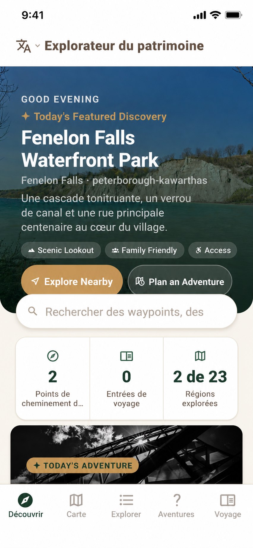 Explore dashboard with places, collections and journeys